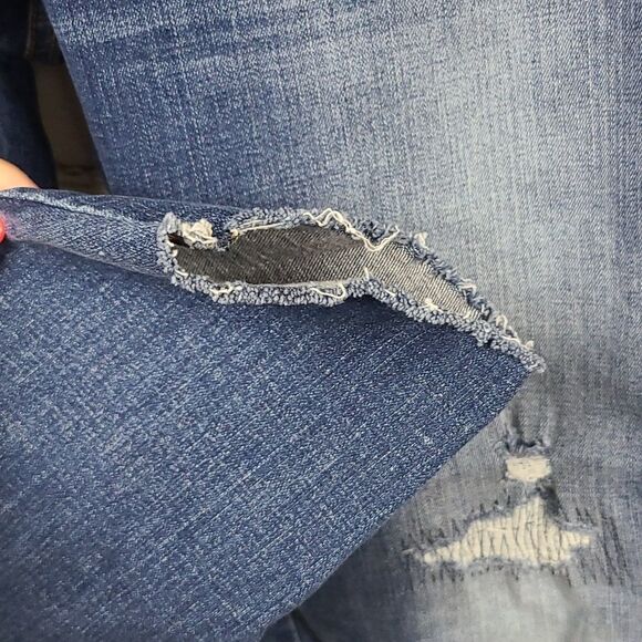 Isabel Maternity Over Belly Skinny Raw Hem Distressed Maternity Blue Ankle Jeans - Picture 6 of 11